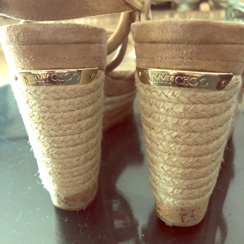 Jimmy Choo  tan suede wedge sandals